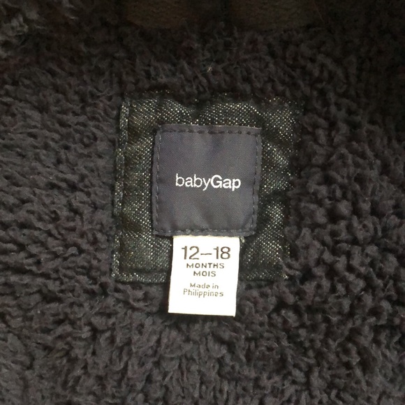 ❄️ GAP Kids 1969 Denim Snorkel Parka Sherpa Hooded Coat Jacket Blue - Picture 15 of 16